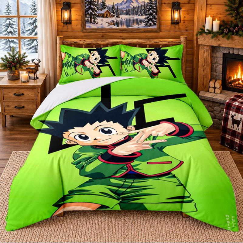 Hunter X Hunter Pattern Bedding 3Pcs Set Bed Sheet And Pillowcases For Indoor Bedroom
