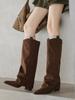 2025 New Maillard Thick-heeled Trouser Boots Women's Brown Pointed Boots Autumn and Winter High-heeled Knight Boots
