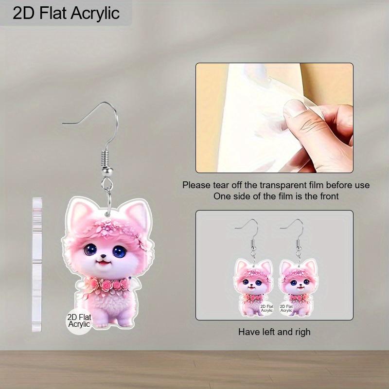2D Flat Pink Cat Earrings Cute Cat Pattern Acrylic Dangling Earrings Pet Lover Accessories Gift