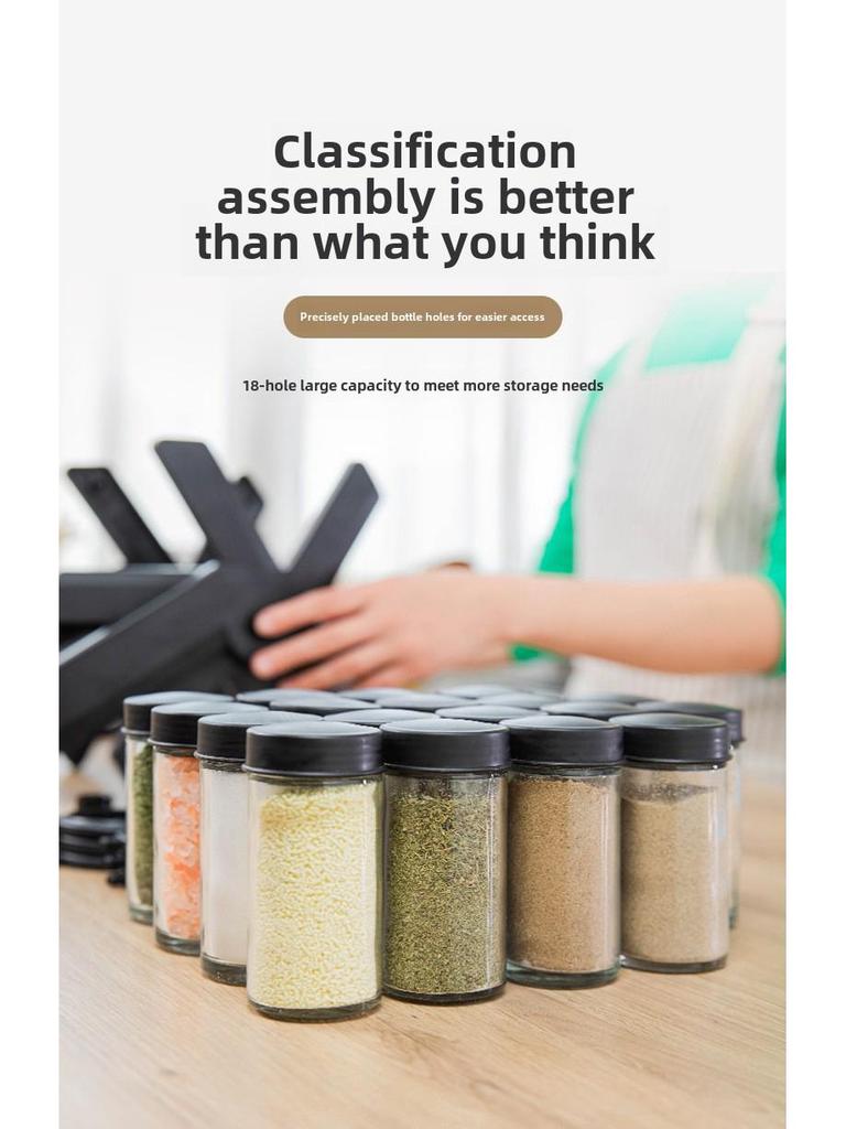 Rotating Glass Spice Rack Set with Spice Jars