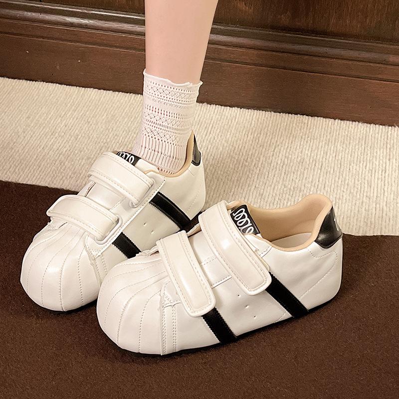 Серебристые уродливо-милые туфли-ракушки на хлебной подошве, женские с внутренней платформой, 2025 новинка, спортивные универсальные повседневные кеды на липучках