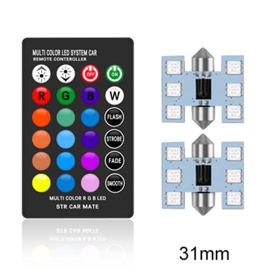 C5W LED RGB Festoon 31mm 36mm 39mm 42mm Car Interior Lights with Remote Control Multicolor Dome Light Reading Lamp Auto 12V