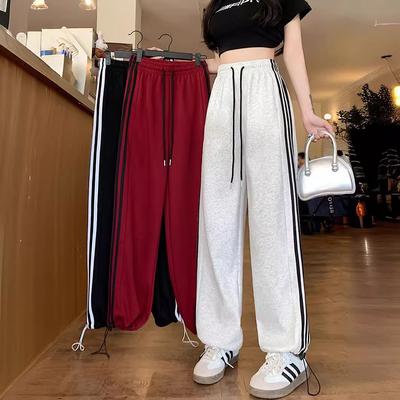 Американские спортивные брюки для женщин, весна и осень, новые, полосатые, с завязками на ногах, повседневные, маленькие, широкие, свободные спортивные брюки