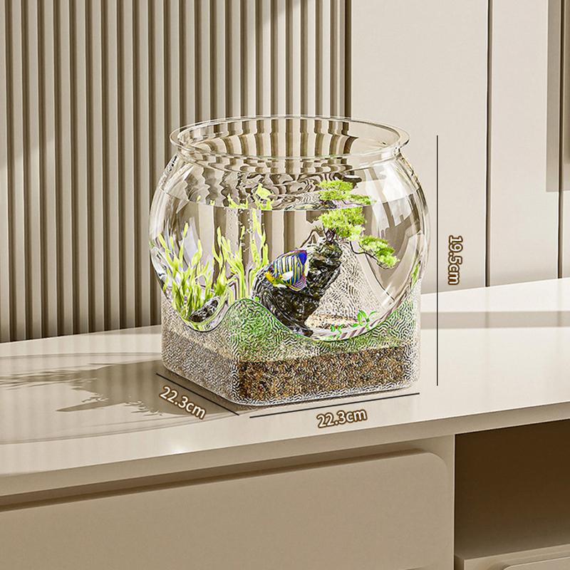 Ultra Clear Round Fish Bowl Plastic Removable Desktop Fish Tank Ultra Clear Viewing Tank Small Aquarium Tabletop Ornament