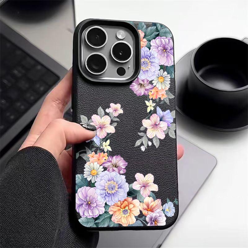 Мягкий чехол для телефона с цветочным принтом для iPhone 16 15 14 Pro Max 16 Plus 12 13 Pro 11 Роскошная текстура кожи ТПУ Противоударный чехол Fundas