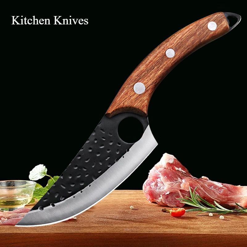 Нож для разделки мяса 5Cr15MoV, выкованный вручную, нож мясника, кухонный нож из нержавеющей стали