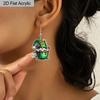 2D Flat Acrylic Green Dwarf Cup Drop Earrings, Suitable As A Holiday Gift for Women or Christmas Party Decoration Jewelry.