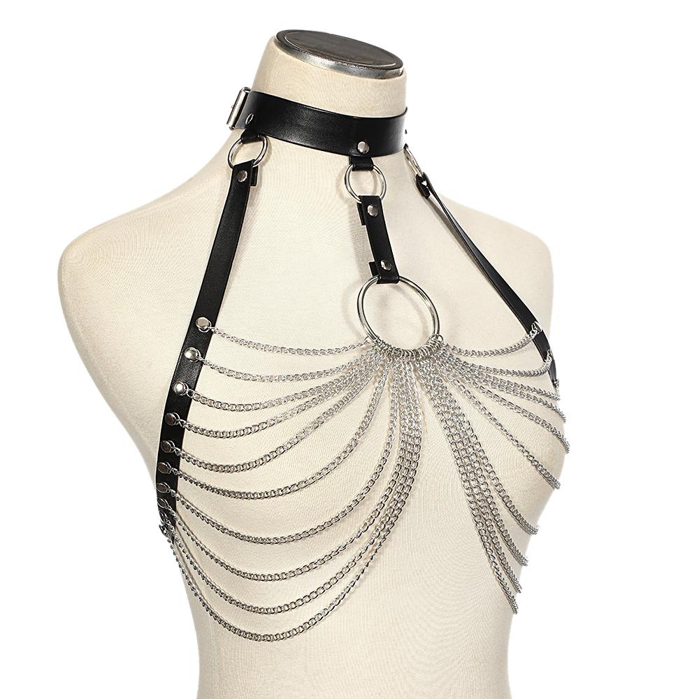 Goth Leather Body Harness Chain Bra Top Chest Waist Belt Witch Gothic Punk Fashion Festival Jewelry Sexy Accessories