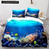 Подводный мир King Queen Пододеяльник Мультяшный океан Животные Комплект постельного белья для детей Рыбы Коралл Морская жизнь Мягкий полиэстеровый пододеяльник