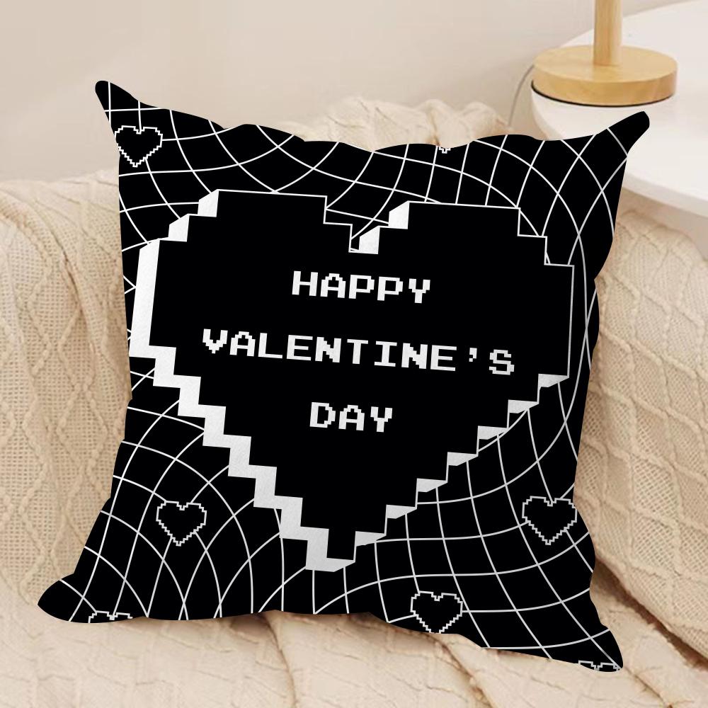 Cute Valentine's Day Cushion Cover Silky Short Plush Double-Sided Printed Pillow Case for Sofa All Seasons Home Decor Gift