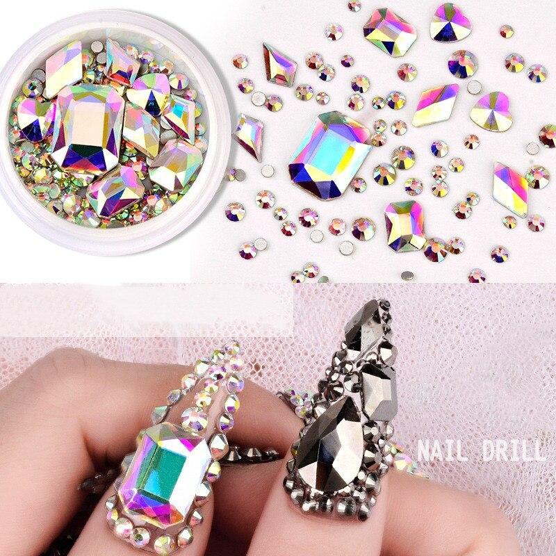 1 коробка, красочные стразы, украшения для дизайна ногтей, 3D подвески, блестящие хрустальные акриловые камни, блестящие AB, плоская задняя часть, аксессуары для ногтей «сделай сам»