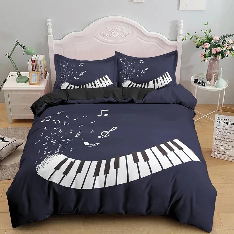 Music Notes Duvet Cover for Boys,Girls Room Decor Rock Music Themed Comforter Cover Musical Pattern Bedding Set Full Queen Size