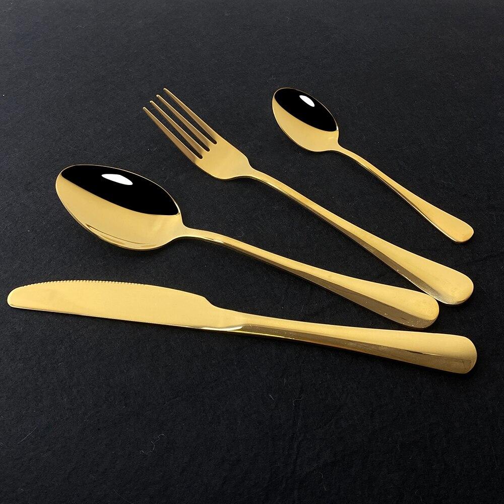 Посуда Западный золотой набор столовых приборов Набор столовой посуды из нержавеющей стали Черное золото Кухонный нож Вилка Набор ложек Столовые приборы Серебро