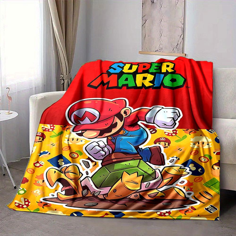 1pc Mario Adventure Cozy Print Blanket Lightweight Warm Flannel Throw Blanket For Sofa, Bed, Living Room