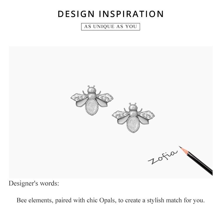 Bisaer Серьги-пчелы из стерлингового серебра 925 пробы с опалом и животными, милые серьги, подарок для девочки, ювелирные украшения, оригинальный дизайн