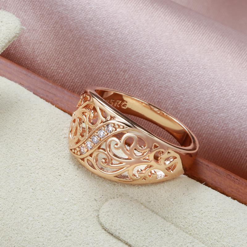 Trend Ring Rose Gold Micro Wax Inlay Natural Zircon Hollow Flower Ring For Women Vintage Wedding Jewelry
