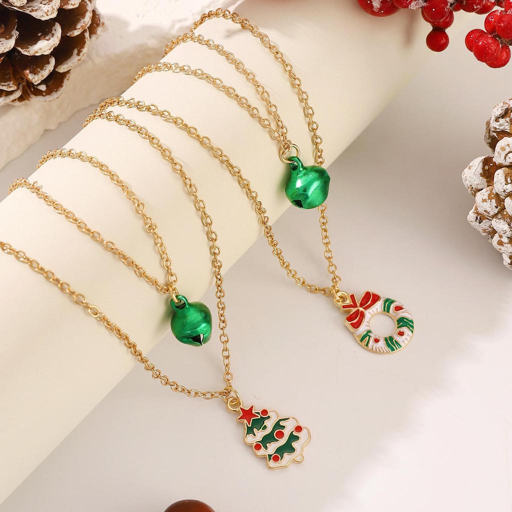 Рождественская праздничная атмосфера колокольчик Санта-Клаус рождественская елка лось двухслойное ожерелье кулон