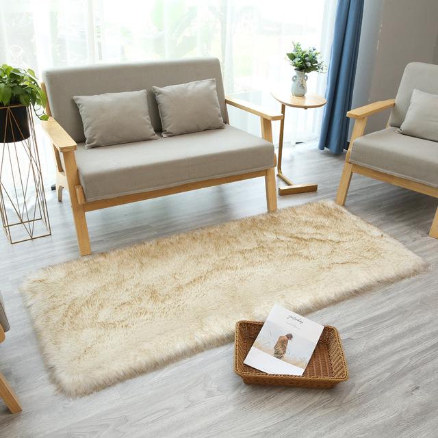 White Long Hair Carpet Artificial Fur Living Room Fluffy Rug Bedroom Bedside Fluffy Warm Cushion Bay Window Decoration Floor Mat