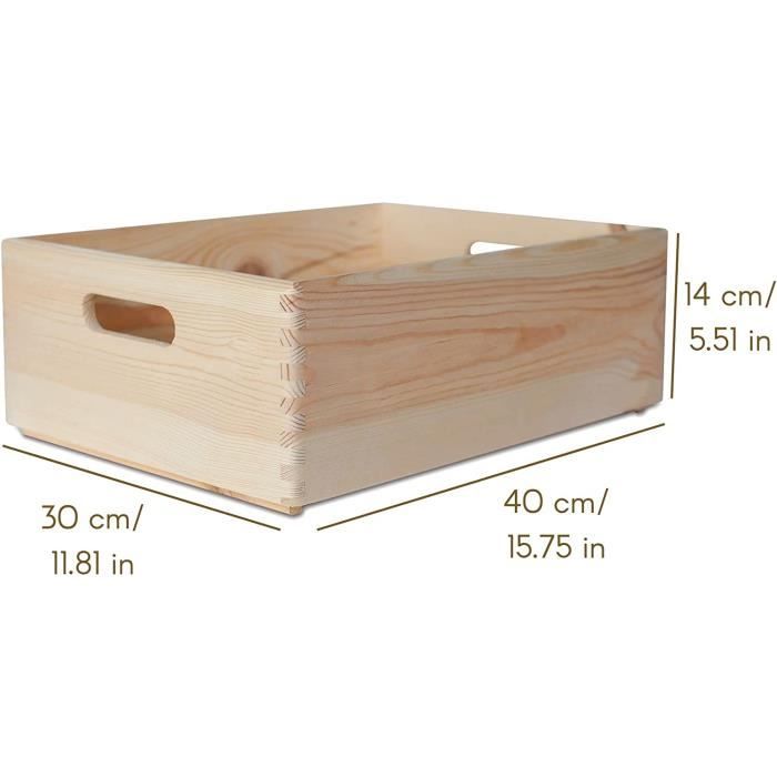 Деревянный ящик для хранения - Creative Deco - Неокрашенный - 40x30x14 см - С ручками - Бежевый