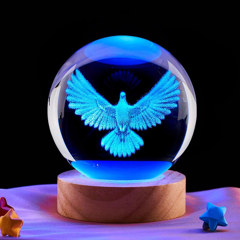 Colorful Wooden Base Crystal Ball Night Light - Creative Birthday Gift for Boys & Girls
