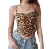 Women's Leopard Halter Slim Sexy Backless Bandage Exposure Navel Camisole Tank Top
