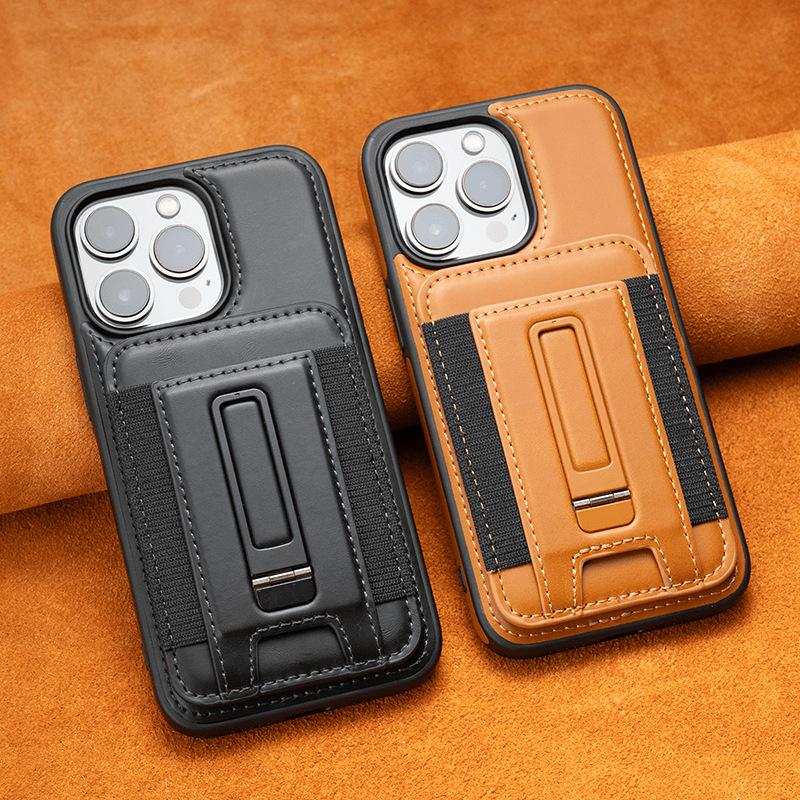 Suitable for Apple 16promax Phone Case Card Holder, IPhone15 Exposed Label 14 Full Cover 13 Anti-drop Men's Leather Case