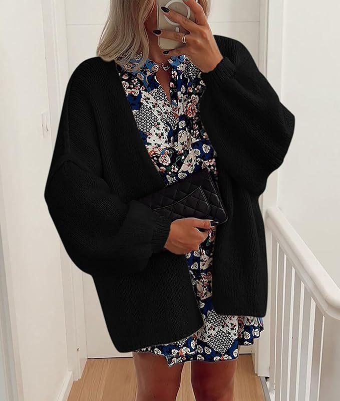 Женский вязаный кардиган оверсайз 2025 года с длинными рукавами-фонариками