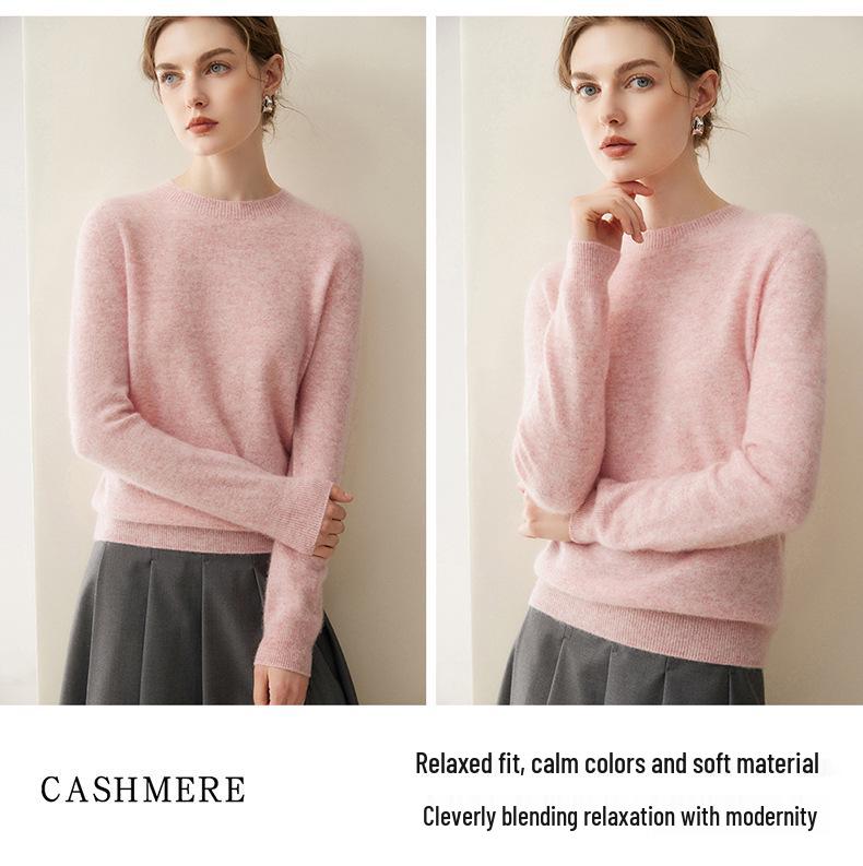 Women's Elegant Loose-Fit Pure Cashmere Sweater - Round Neck Seamless Knit, Autumn/Winter 2026 Collection