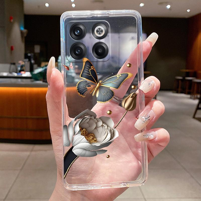 Phone Case For OnePlus Ace Pro/10T Casing Clear Slim Soft Silicone TPU Case Luxury Fashion Butterfly Flower Patterns Back Cover
