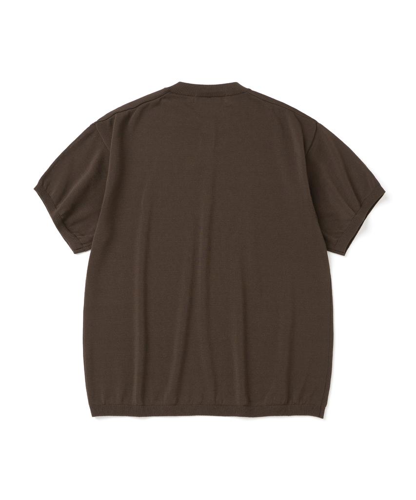 KNITTED Shellon Cooling Single Crop Henley Neck Knit Brown