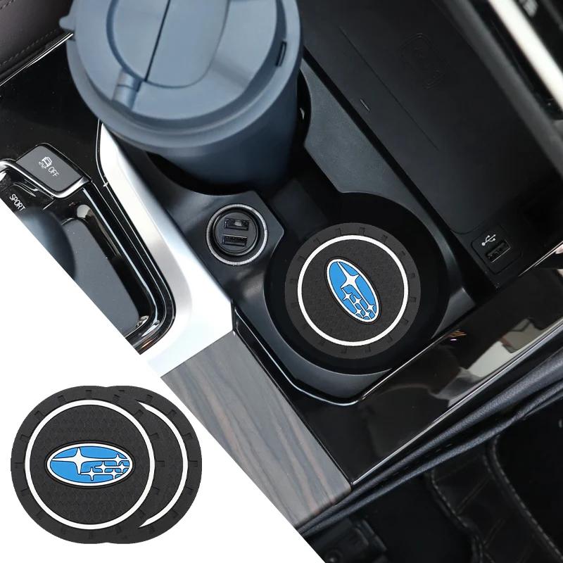 Subaru 2pcs Car Coaster Water Cup Slot Non-Slip Mat Pad Silicone For STI Mpreza Crosstrek WRX Legacy XV Smart Forester Outback Z13