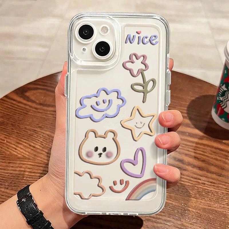 Милый чехол для мобильного телефона с граффити, подходящий для IPhone12/13/14/15, женский модный узор, прозрачный силиконовый чехол для мобильного телефона