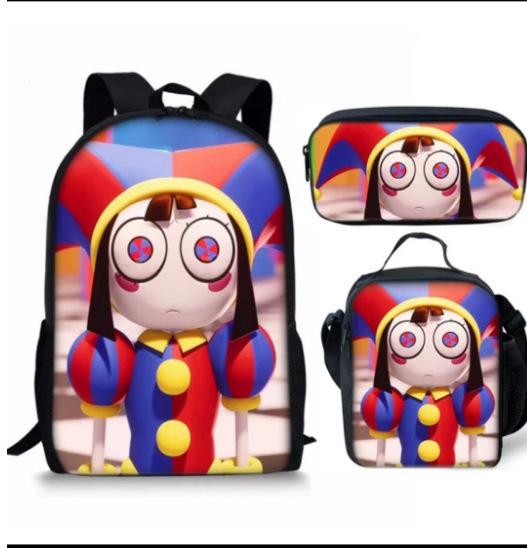 New Cartoon Circus Surprise Backpack Set 3-Piece Student Backpack Crossbody Bag Pencil Case