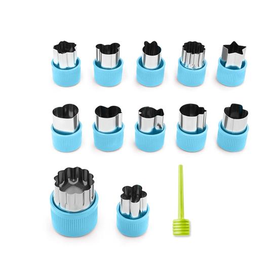 12Pcs Fruit Vegetable Cutter Shapes Set Mini Cookie Cutters Fruit Cookie Pastry Stamps Mold Reusable Food Shape Cutter Kit Kitchen Helper