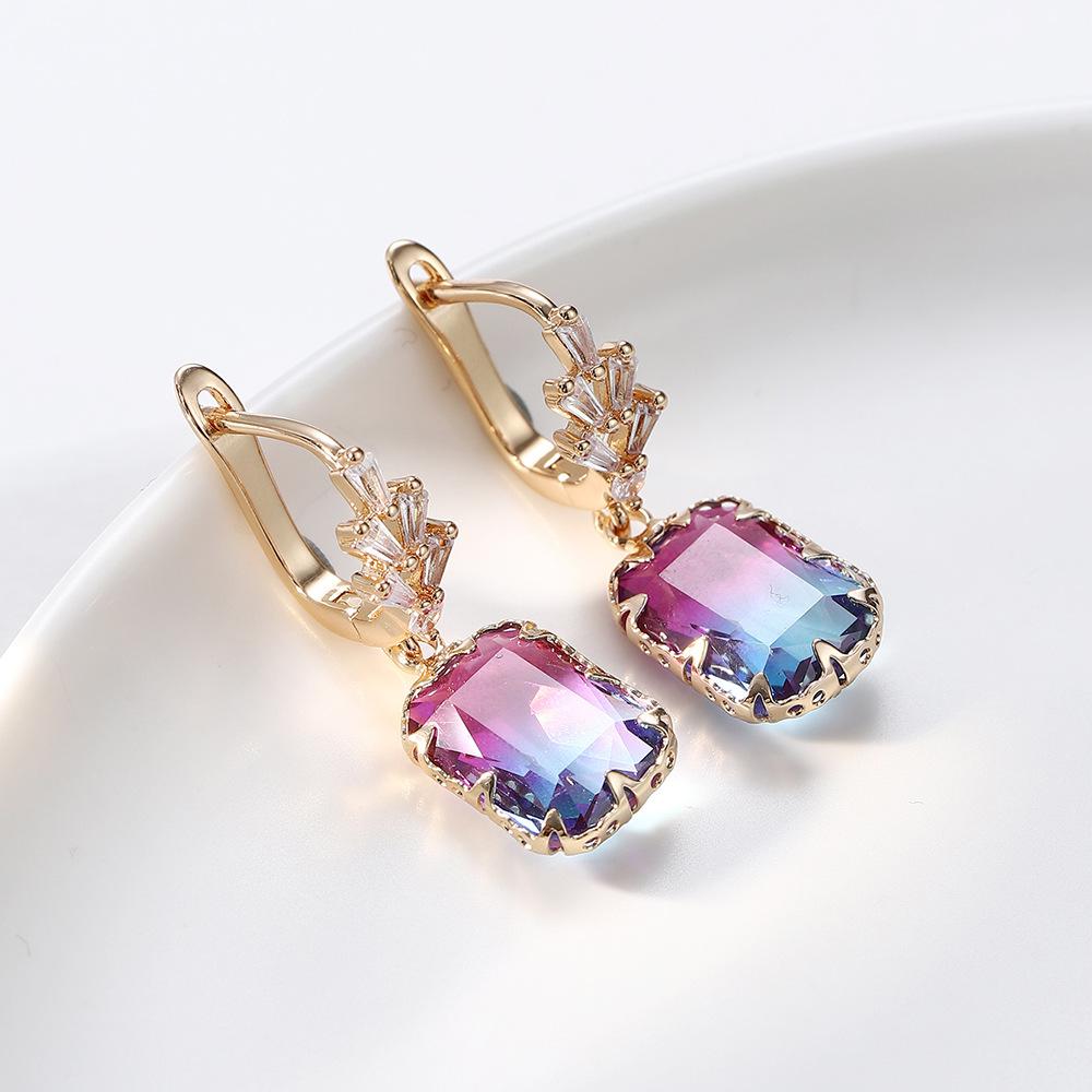 Pinkdudu Модные блестящие квадратные геометрические серьги-капли с цирконием, фиолетовые, синие градиентные висячие серьги для женщин, ювелирные изделия, подарки PD1110