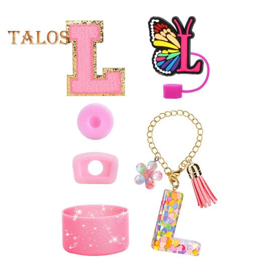 Набор из 6 аксессуаров для стакана, наклейки с буквами, бабочка, соломенная крышка, чехол для чашки, многоразовые, легко моющиеся декоративные аксессуары для стакана Stanley