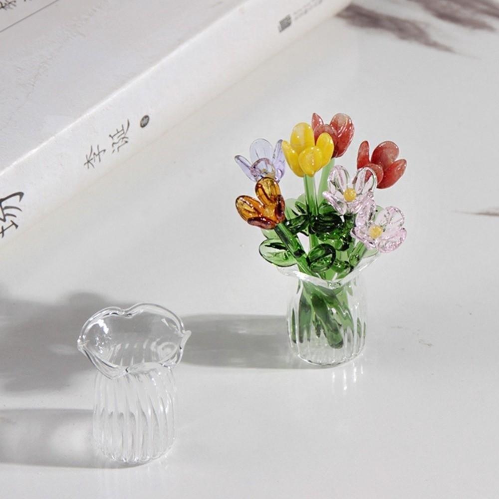 Simulation Flower Glass Flower Decor Lovely Glass Flower Bouquet for Home Room Decoration
