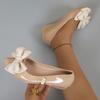 Модные туфли-клинья с бантом для женщин Весенне-летние лакированные туфли телесного цвета Женские легкие туфли-слипоны для платья и вечеринки