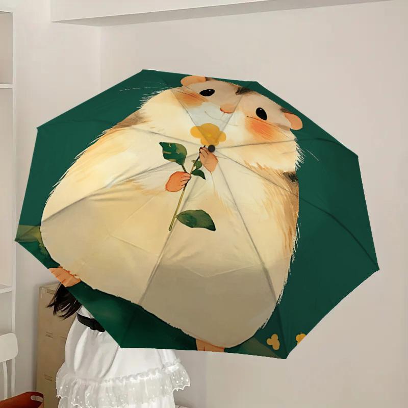 1pc Hamster Flower Automatic Folding Umbrella - Portable Collapsible Design, 8-Rib Iron Frame, Casual Outdoor Accessory yy251215225