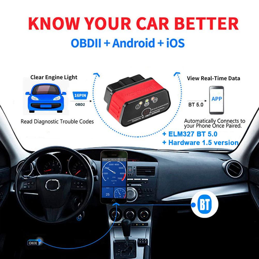 KW903 ELM327 V1.5 Bluetooth 5.0 OBD2 сканер для Android/IOS OBD 2 автомобильный диагностический инструмент считыватель кодов pk Vgate ICAR2 ICAR 2 K6F0