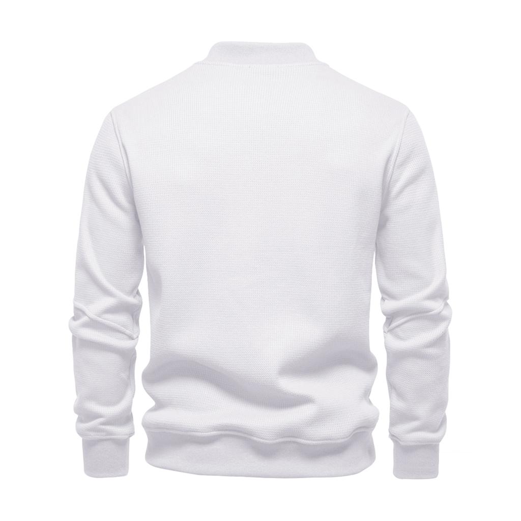 Men's Velvet Long Sleeved Quarter Buttoned Sweatshirt Casual Knit Pullover Baseball Collar
