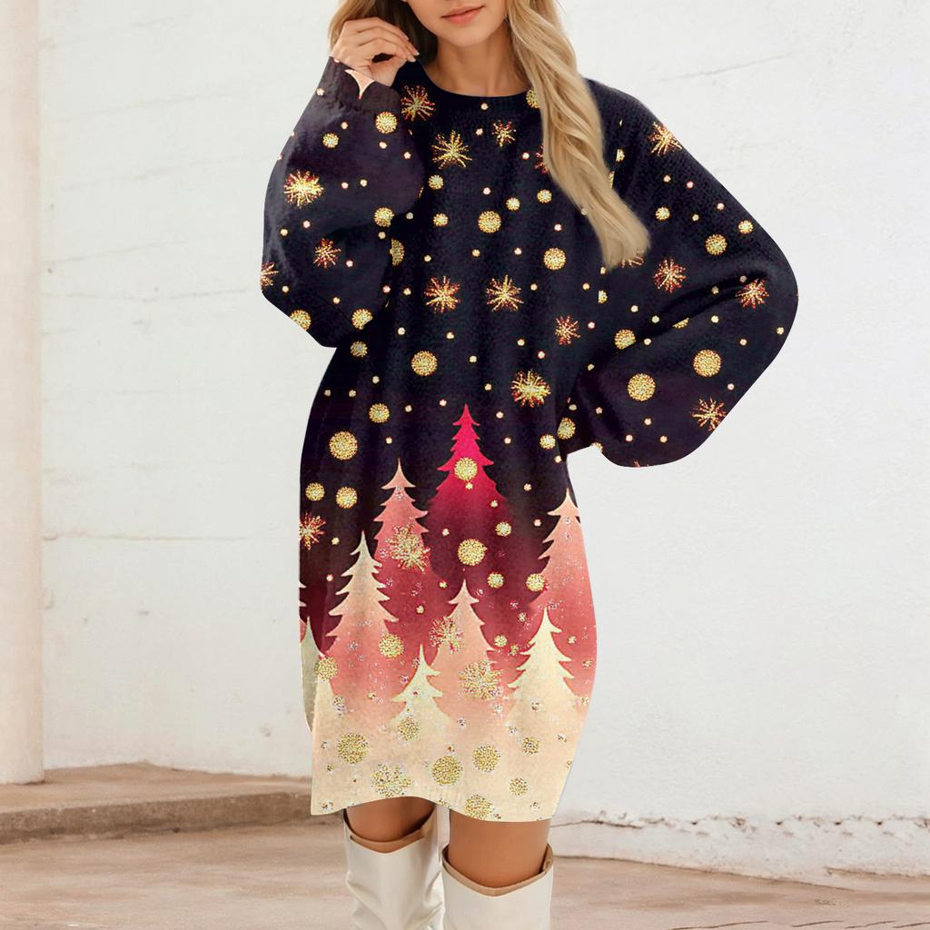 Women's Round Neck Casual Long Sleeve Plush Dresses