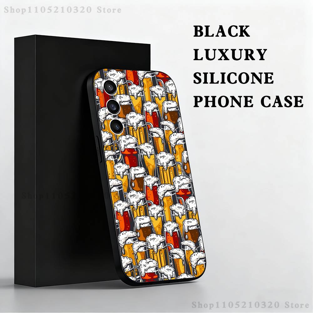 Beer Art Pattern Phone Case For Samsung S 25,24,23,22,30,21,10,9,Ultra,Plus,Lite,FE,4,5 G Black Soft Case