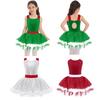 Kids Girls Sleeveless Sequins Tutu Dance Dress Figure Ice Skating Dress Christmas Party Candy Cane Costume