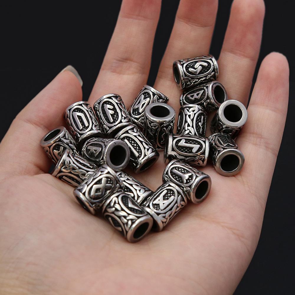 Retro Viking Rune Stainless Steel Beads - Non-Fading Titanium Accessory