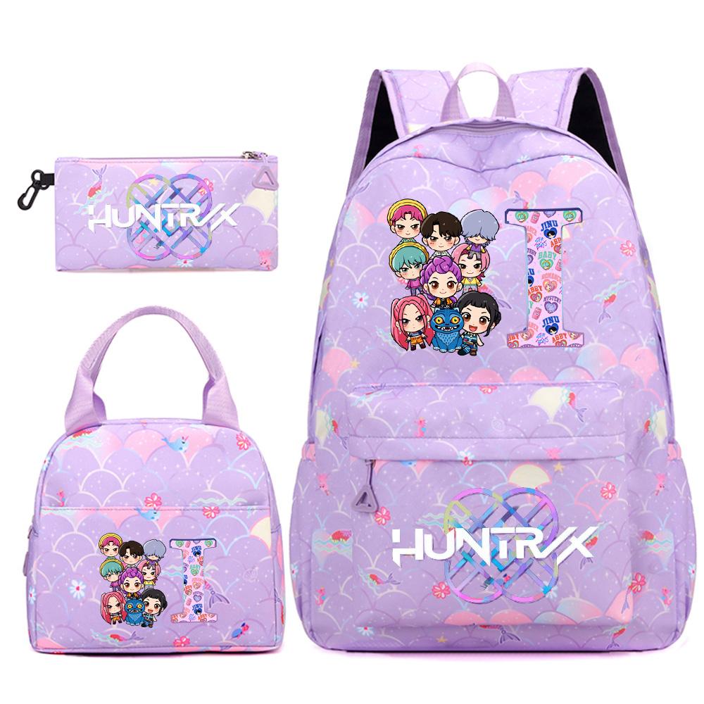3Pcs/set 26 English Letter Kpop Printed Backpack Handbag Pencil Case for Teenger Student Girl Boy Schoolbag Kid Bookbag Large Capacity Travel Bag Gift