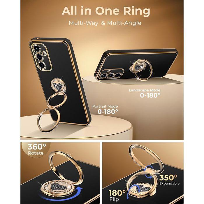 Case for Samsung Galaxy S25 FE, Slim Silicone Protection with Heart Pattern Ring and Lanyard - Black