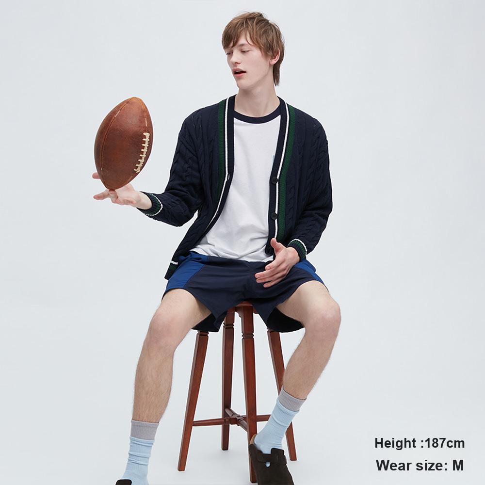 Uniqlo X JW Anderson Коллаборация Весна-Лето 2023 Коллекция Весна-Лето Двухцветный Свитер с V-образным вырезом и полосками Скрученная вязка Женский свитер Темно-синий 460651-69