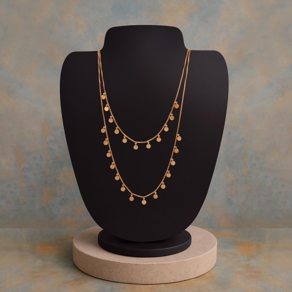 Двухслойная подвеска-диск, позолоченная, на цепочке - Стерлинговое серебро 925 пробы