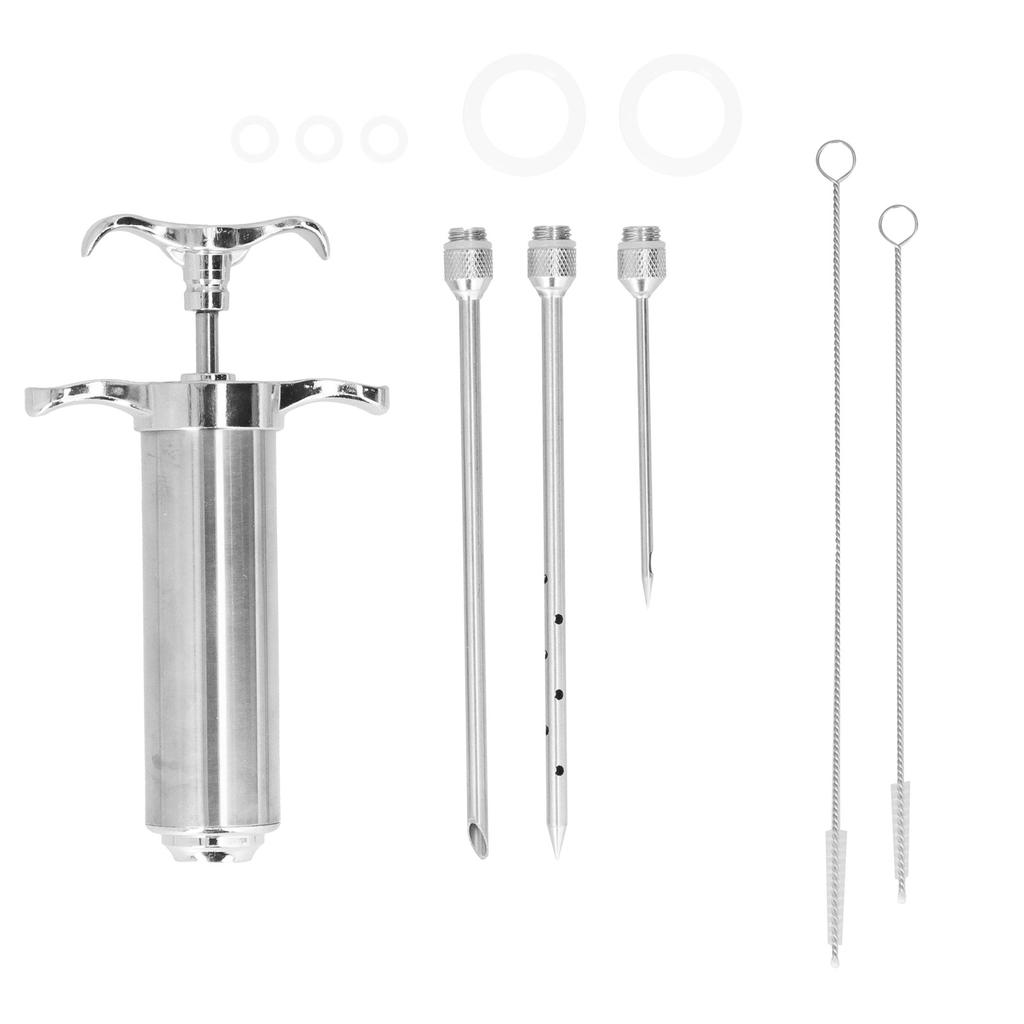 2 OZ Meat Injector Syringe Stainless Steel Seasoning Injector Cooking Syringe with 3 Needles